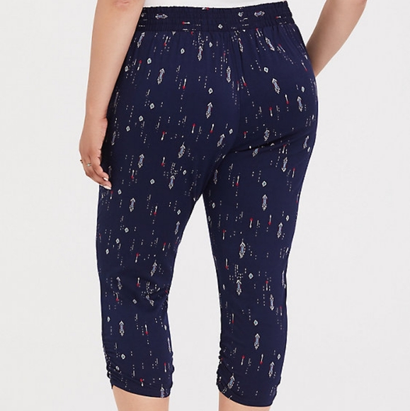 Navy Challis Arrow Crop Pull On Pant - Picture 2 of 4